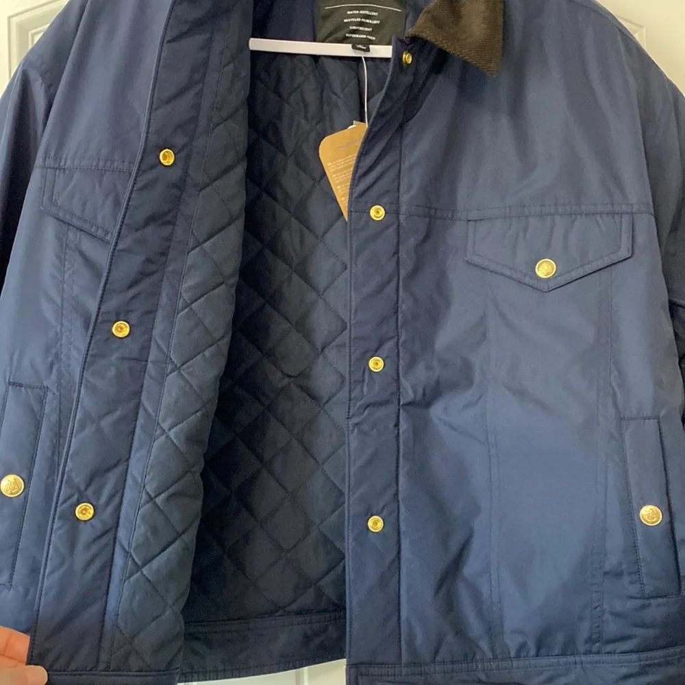 J. Crew Navy Quilted Bomber Jacket with Contrast Collar - Picture 10 of 13